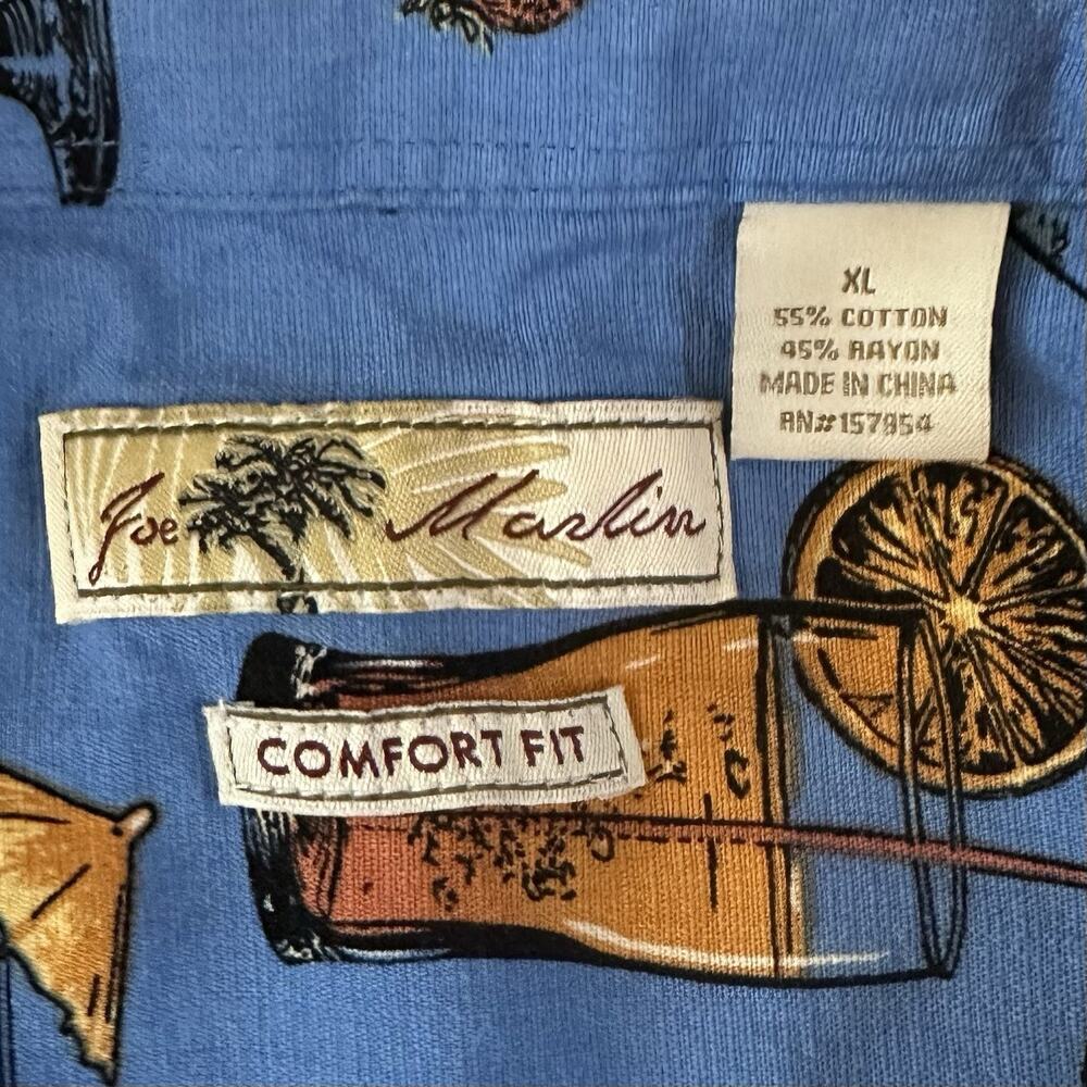Joe Marlin XL Colorful Cocktails Hawaiian Shirt Short Sleeve Button Blue - Picture 5 of 5